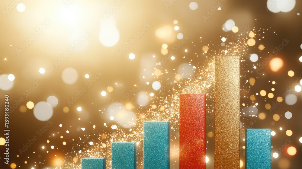 Poster a dynamic d bar chart with bold, shiny bars in blue and red, representing contrasting data trends. t