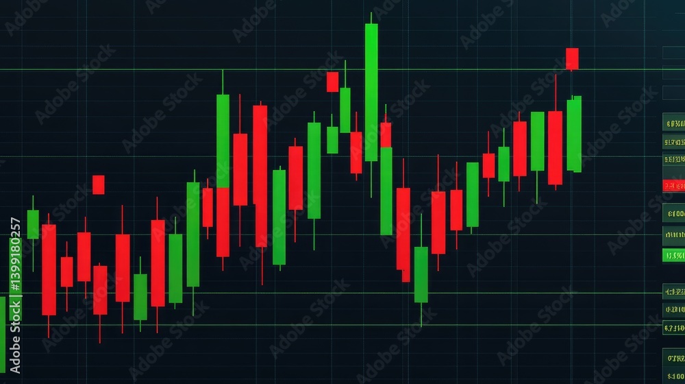 Poster a dynamic stock market chart with colorful lines and rising bars, representing bullish trends. the b