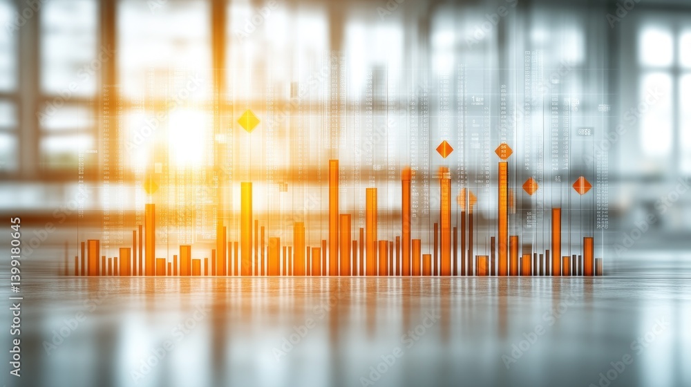 Poster a glowing d stock market graph with upward and downward arrows, showing fluctuating stock prices. th