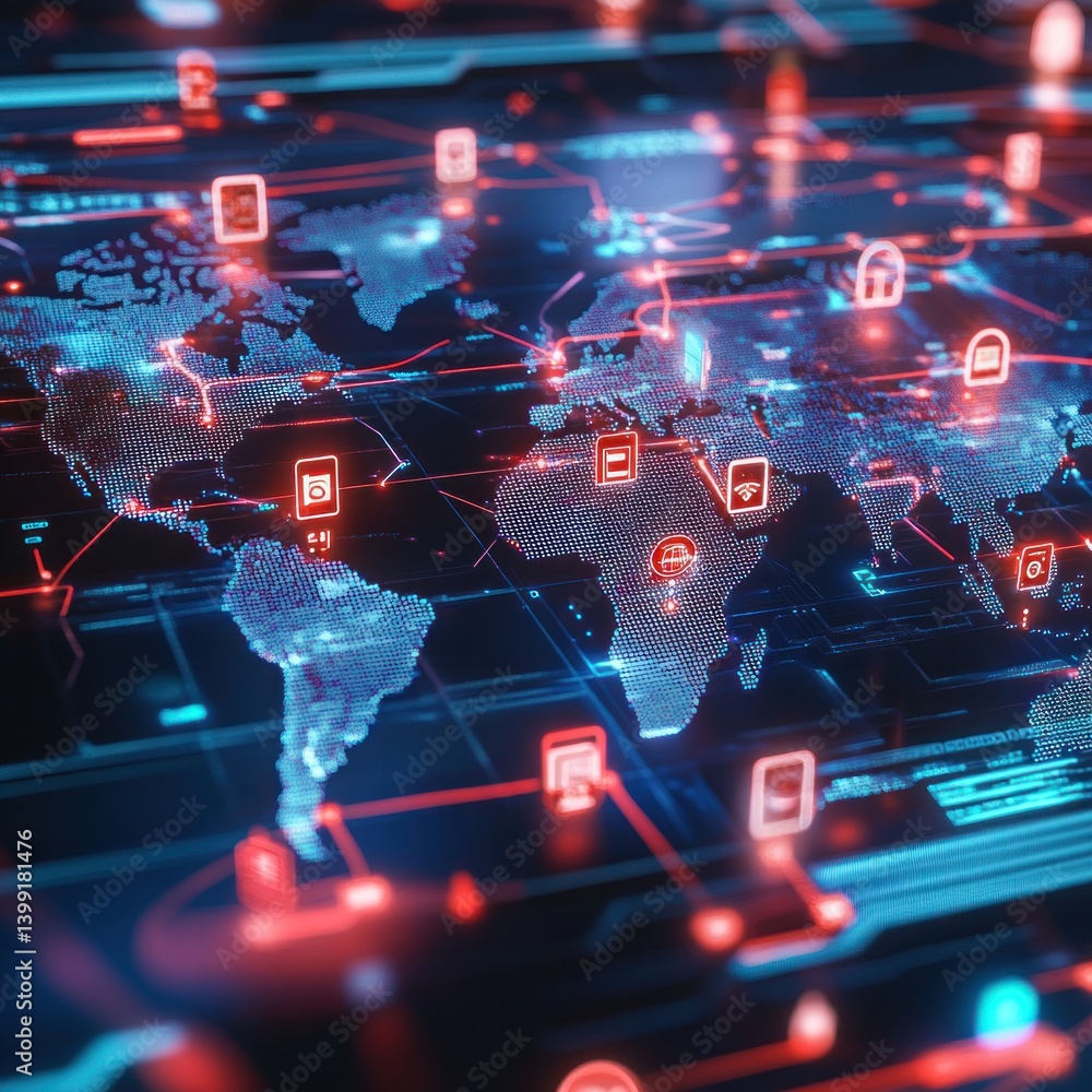 Poster global network of interconnected digital devices and data streams.