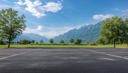Fototapeta premium Empty parking lot with mountain view