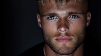 Fototapeta premium Close-up portrait of a young man with intense gaze
