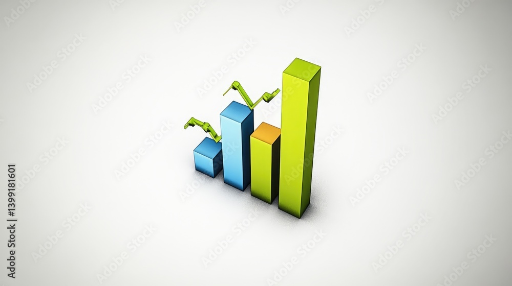 Poster a sleek d bar chart with gradient colors ranging from blue to green, representing market analysis. t