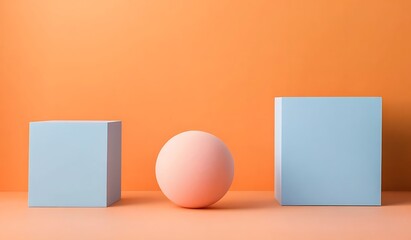 Soft Colored Geometric Shapes on a Vibrant Orange Background for Modern Design Projects