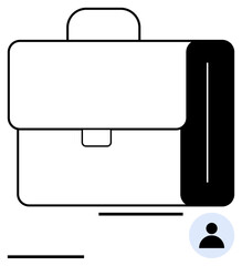 Briefcase with bold lines and user profile icon. Ideal for career, employment, partnerships, professionalism, office life, corporate roles, personal branding. Abstract line flat metaphor