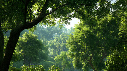 Obraz premium Digital Forest Scene With Lush Green Trees