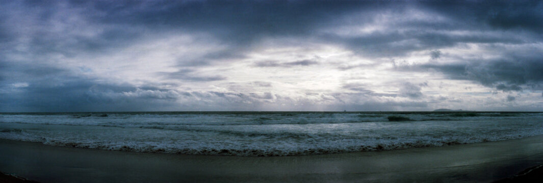 Panoramic view of clouds over the Pacific Ocean, Rosarito Beach, Baja California, Mexico.