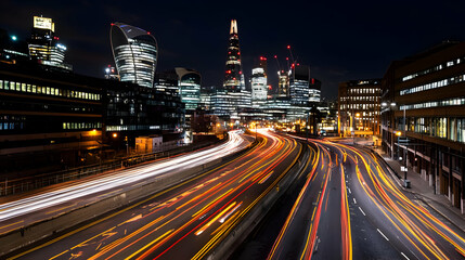 Obraz premium London City Nighttime Traffic Lights Blurred View