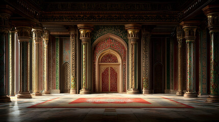 Fototapeta premium Ornate Palace Hall Interior With Golden Columns And Decorative Details