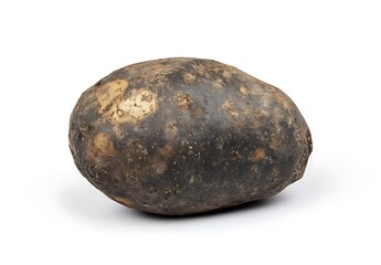 Unique irregular potato with earthy texture and natural imperfections on a clean white background