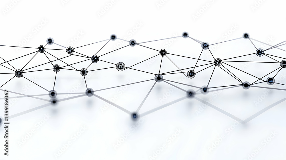 Poster abstract network design with black lines and dots on white background