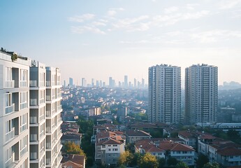 Fototapeta premium Urban skyline view from an elevated perspective showcasing modern buildings and cityscape