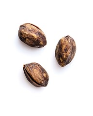 Three Dried Seeds on a White Background in High Detail for Nature and Agriculture Themes