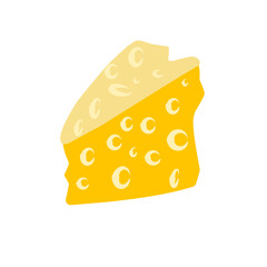 A vibrant illustration of a wedge of cheese with holes, set against a clean white background