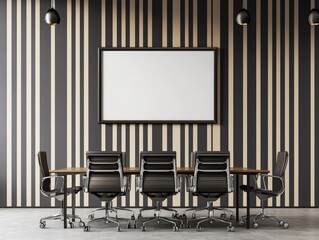 Modern conference room with blank presentation board