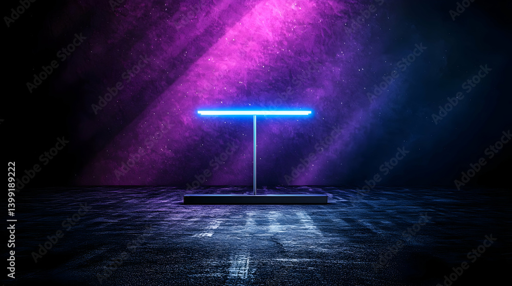 Poster abstract neon light display platform with galaxy background