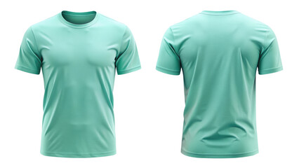 mint green t shirt round neck front and back side template isolated on transparent white background, clipping path