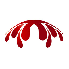 Abstract design featuring flowing red shapes resembling petals against a white background