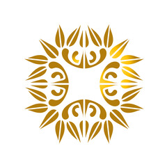 Abstract golden floral design with symmetrical patterns on a white background, ideal for branding