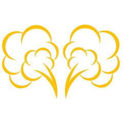 Abstract yellow smoke clouds with soft edges against a white background, symbolizing creativity and movement