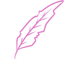 Colorful feather quill resting on an antique ink pot with blurred literary background setting