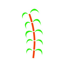 Colorful illustration of a stylized plant with vibrant green leaves and an orange stem on a white background