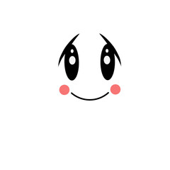 Cute cartoon character with large eyes and rosy cheeks, set against a minimalist white background