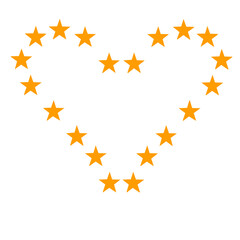 Heart-shaped arrangement of orange stars on a white background symbolizing unity and love in Europe