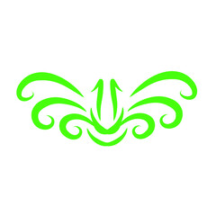 Vibrant green abstract design featuring swirling patterns and shapes on a clean white background
