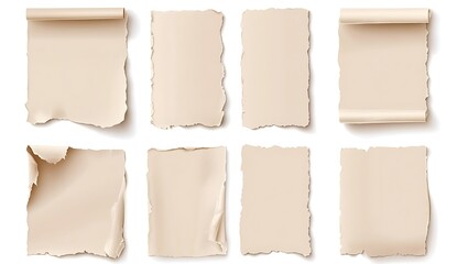 Collection of Torn and Crumpled Beige Paper Sheets for Backgrounds and Design Projects