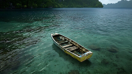 Obraz premium Tranquil Wooden Boat In Emerald Water
