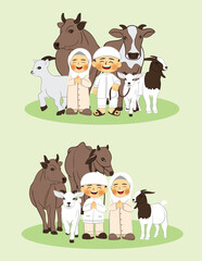 Obraz premium Muslim Children Celebrate Eid al Adhah