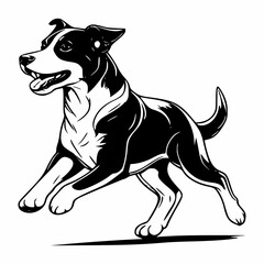 Black and White Vector Illustration of a Playful Dog Running and Smiling Happily.