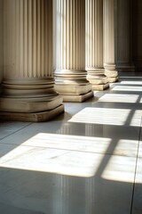 Elegant Light and Shadow Play on Classical Columns in a Grand Architectural Space