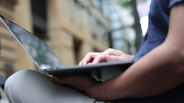 DevOps concept, software development, IT operations, agile programming, Concept with dev ops icon on computer screen and project manager, coder or sysadmin typing on keyboard, high software quality