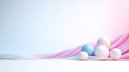 Delicate pastel spheres draped by soft pink fabric
