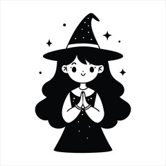Cute Witch Girl with Sparkles and Hat
