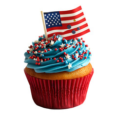 Patriotic cupcake with american flag for fourth of july celebration  isolated on transparent background, png