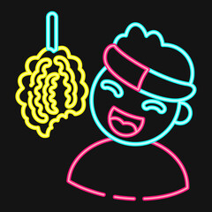 Icon cracker eating competition. Indonesian independence day celebration elements. Icons in neon style. Good for prints, posters, etc..