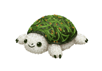 Cute Turtle Made of Rice and Seaweed Isolated on Transparent Background