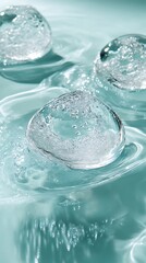 Ice spheres on liquid surface