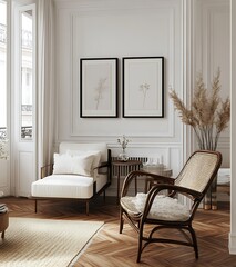 Cozy Modern Living Room with Elegant Decor and Textured Furniture in Soft Natural Light