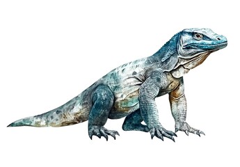 Obraz premium Realistic Illustration of a Colorful Dinosaur-Like Creature in a Natural Posture on White Background