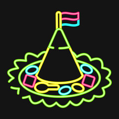 Icon cone shaped rice. Indonesian independence day celebration elements. Icons in neon style. Good for prints, posters, etc.