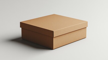 A plain, square cardboard box