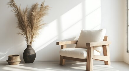 Modern Minimalist Living Room with Cozy Armchair and Elegant Decorative Vase