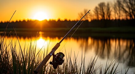 Silhouette of a fishing boat at sunset on the water captures the leisure of this angling hobby