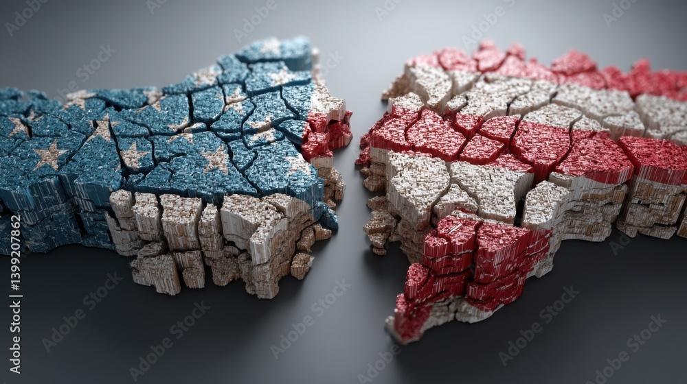 Poster a broken piece of paper representing the fragmentation of communication between usa and china in ai 