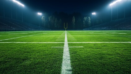 Empty football field at night, illuminated by stadium lights (3)