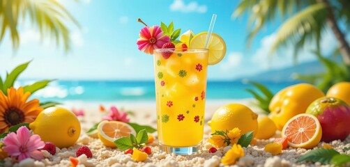  Island Breeze A Lemon Mocktail with Tropical Fruits and a Sunny Disposition on Transparent Background